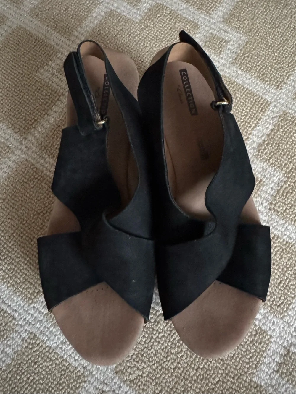 Clarks Annadel Eirwyn Nubuck Cork Wedge Sandals Summer Shoes Black 8.5